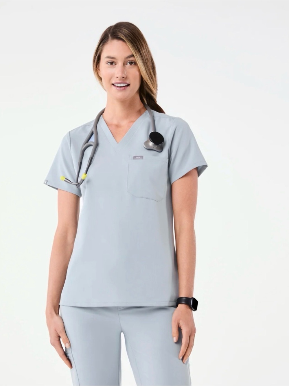 FIGS Dusty Blue Catarina Scrub Top & High Waisted Uman Relaxed Jogger Set